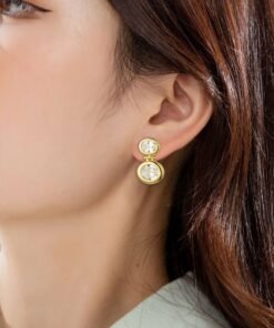 14K Real Gold Plating Round Ring Earrings Micro-Inlaid