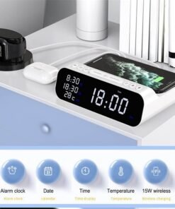 15W Three-in-one Wireless Charger Temperature Tester Multi Alarm Clock Fast Charging Mobile Phone Usb Charger Charging Station