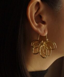 18K Real Gold Weaving Hollow Flower Earrings