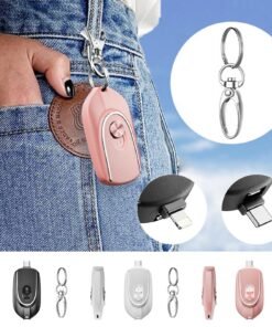 2 In 1 Mini Keychain Power Bank Keyring Hanging Buckle 2 Output Interfaces 5V 1200MAH Backup Power Bank Retractable Plug Waterproof Phone Charging Accessories