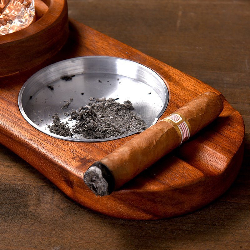 2 In 1 Wooden Ashtray Rustic Wood Whiskey Glass Cup Tray And Cigar Holder Rest Ashtray Home Office Decoration Ornaments - الصورة 3