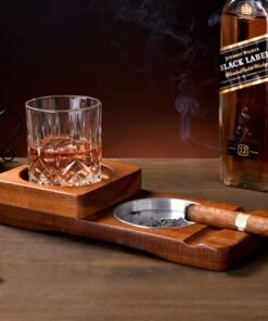 2 In 1 Wooden Ashtray Rustic Wood Whiskey Glass Cup Tray And Cigar Holder Rest Ashtray Home Office Decoration Ornaments