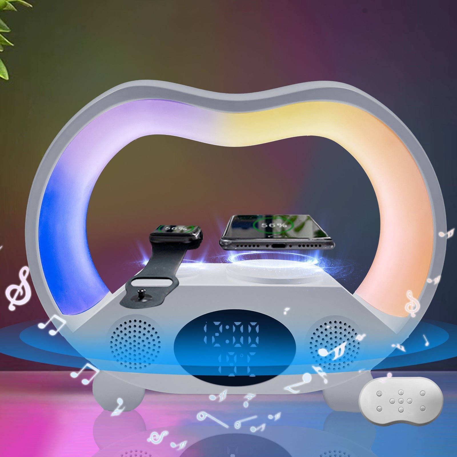 2024 New 6 In 1 Smart Remote Control Bluetooth-compatible Ambience Intelligent LED Table Lamp Multi-function Wireless Charger Night Light Bluetooth-compatible Speaker - الصورة 6