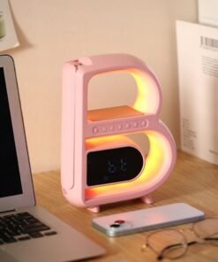 2024 New B-Shaped Blutooth Speaker Multifunctional Smart Music Rhythm Lighting Phone Wireless Charger TF Card AUX Input Standard Mode