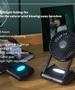 23 Hours Mini Silent Handheld Fan LED Night Light Fan Desktop Folding Small Electric Fan Portable Fan