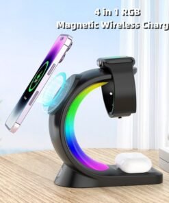 4 In 1 Magnetic Wireless Charger Fast Charging For Smart Phone Atmosphere Light Charging Station For Airpods Pro I-phone Watch
