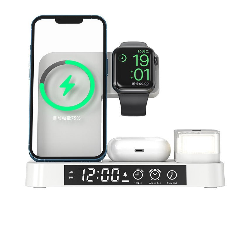 4 In 1 Multifunction Wireless Charger Station With Alarm Clock Display Foldable Wireless Charger Stand With RGB Night Light - الصورة 6