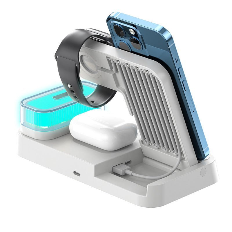 4 In 1 Multifunction Wireless Charger Station With Alarm Clock Display Foldable Wireless Charger Stand With RGB Night Light - الصورة 2