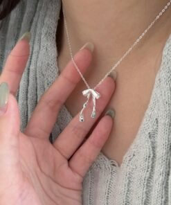 925 Sterling Silver Bow Necklace Simple Cold Style