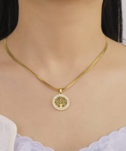 Affordable Luxury Fashion Titanium Steel Diamond Outer Ring Big Tree Pendant Snake Chain