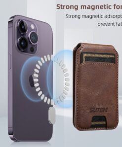 Android Universal Phone Magnetic Card Holder MagSafe Magnetic Ring PU Leather
