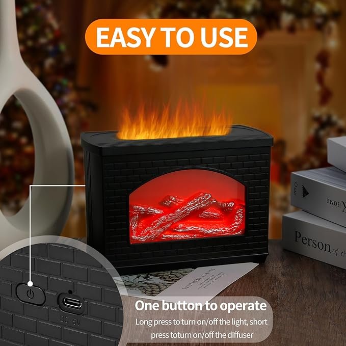 Aroma Diffuser With Fireplace Flame Light - الصورة 3