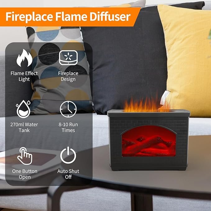 Aroma Diffuser With Fireplace Flame Light - الصورة 5