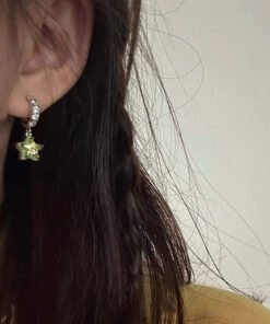Asymmetric Green Star Ear Studs Women's Diamond