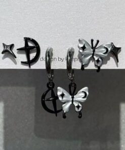 Asymmetric Star Moon Butterfly Earring Set
