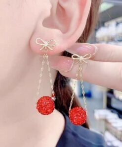Autumn And Winter Golden Bow With Red Rhinestone Fashion Simple Eardrops
