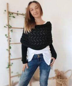 Autumn And Winter Warm Knitted Shawl Women's Hollowed-out Double Sleeve Shawl Collar Fashion Natural For Home And Party