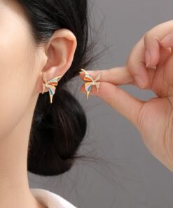 Colorful Enamel Butterfly Earrings For Women Inlaid Zircon