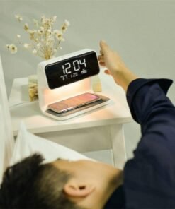 Creative 3 In 1 Bedside Lamp Wireless Charging LCD Screen Alarm Clock Wireless Phone Charger