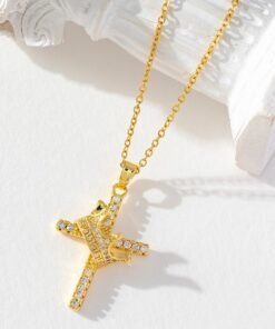 Crown Cross Clavicle Chain 18K Gold Zircon Pendant Necklace