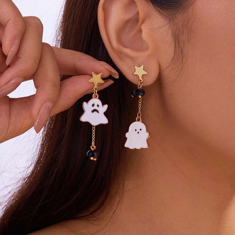 Dark Style Halloween Spider Web Earrings Bat Ghost Asymmetric Halloween - الصورة 2