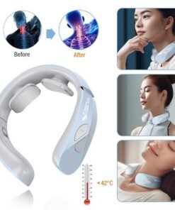 Electric Neck Massager EMS Pulse Rechargeable USB Cervical Traction Therapy Massage Stimulator Pain Relief Heating Function