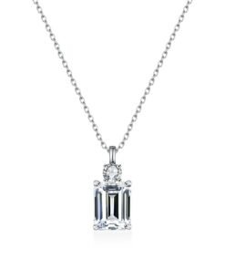 Emerald Diamond Square S925 Sterling Silver Necklace