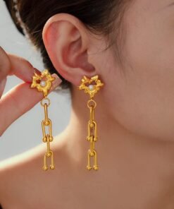 European And American Chic Style Love Imitation Pearl Vachette Clasp U-shaped Chain Stud Earrings