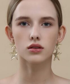 European And American Metal Fashion Brass Artificial Gold Earrings Geometric Five-pointed Star Double Layer