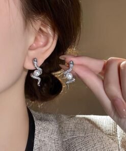 Exquisite Full Rhinestone Zircon Simulated Snakes Bead Stud Earrings For Women