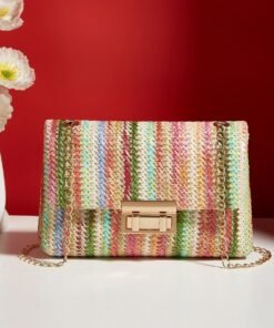 Fashion Crossbody Bag Straw Lock Closure Simple Small Square Bag