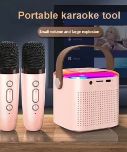 Microphone Karaoke Machine Bluetooth Speaker With 2 Wireless Mic RGB Light Home Family Singing Speaker
