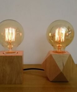 Multilateral Square Rhombus Hemp Wood Color Solid Wood Table Lamp Holder E27 Screw Lamp Head Bedside Bedroom Decoration Accessories