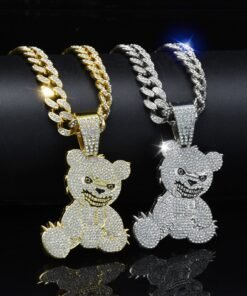 Personalized Grinning Bear Necklace Men's All-Match Full Diamond