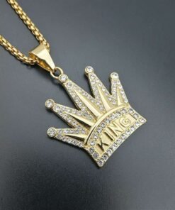 Personalized Simple Gold-plated Diamond KING Crown Pendant