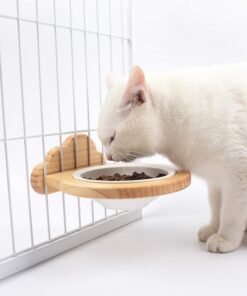 Pet Supplies Ceramic Bowl Solid Wood Stand