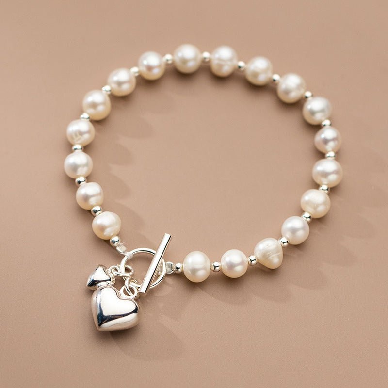 Silver Love Pearl Light Bead Bracelet Heart-shaped - الصورة 4
