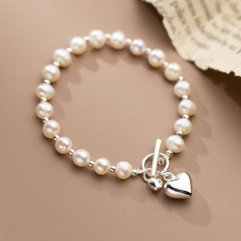 Silver Love Pearl Light Bead Bracelet Heart-shaped - الصورة 2