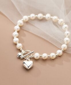 Silver Love Pearl Light Bead Bracelet Heart-shaped